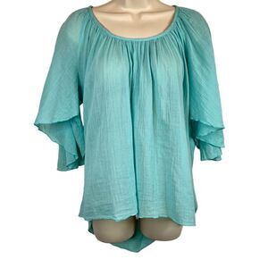 SUNDANCE High Low Tunic 3/4 Sleeve in Seafoam Green Size Small
